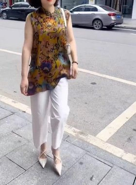 日系cherrykoko25577夏季新款新中式复古国风衬衫马甲小脚裤显瘦