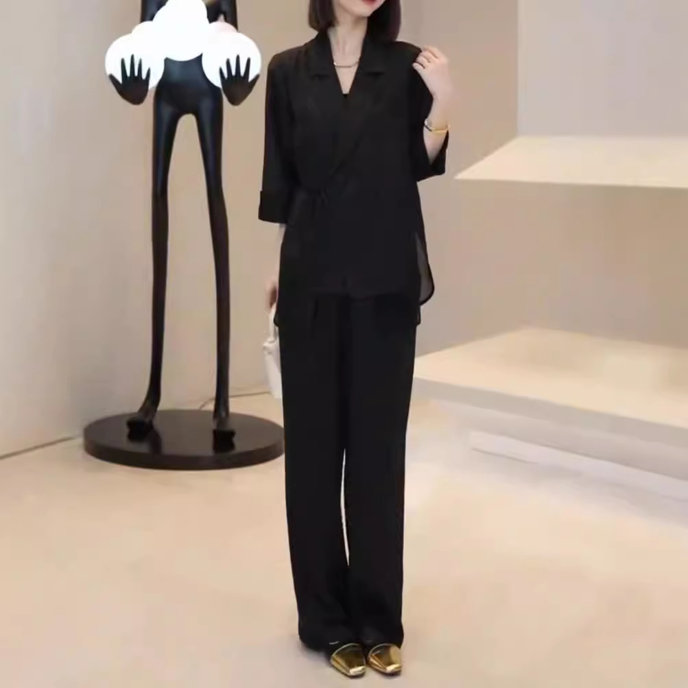 日系cherrykoko24730新款时尚高级感翻领系带西服套装宽松显瘦女