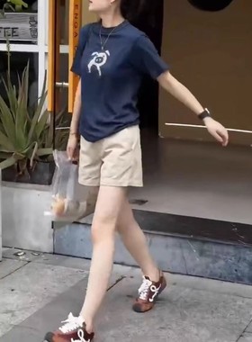 日系cherrykoko25260夏季新款短袖印花减龄t恤高腰短裤时尚女