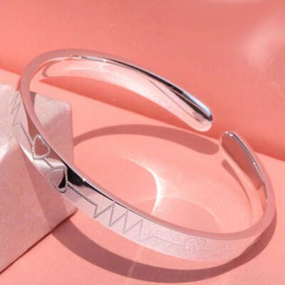 日系cherrykoko一路有你镀银时尚开口银镯子实心手环年轻