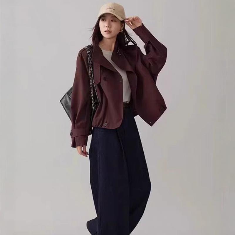 法国Cherry Kitty短款风衣女秋季英伦风宽松休闲廓形立领小个子