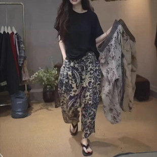 时尚 日系cherrykoko25323夏季 t恤印花哈伦裤 黑色短袖 显瘦 新款