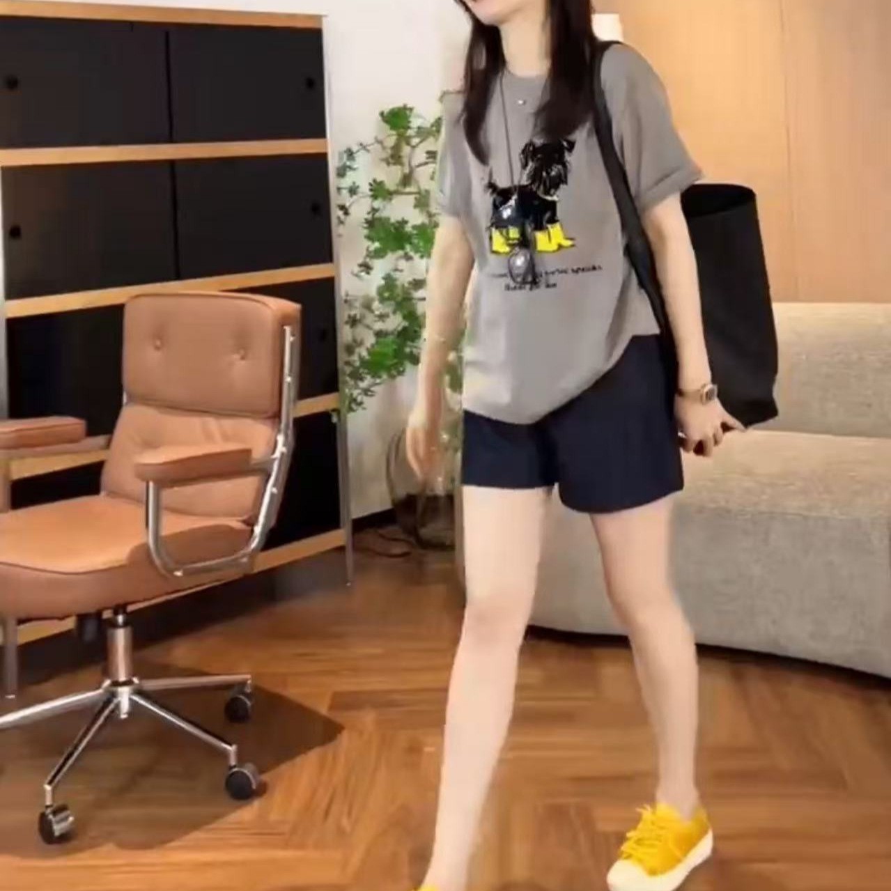 日系cherrykoko夏季新款宽松休闲短袖t恤高腰短裤显瘦女