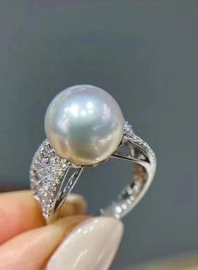 日系cherrykoko珍珠戒指淡水超大单颗大白媲美澳白925镀银戒指12