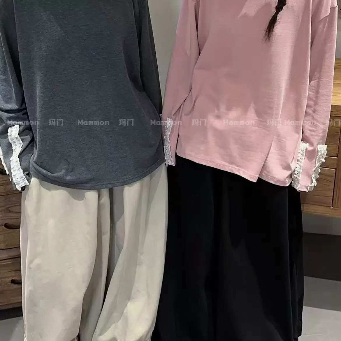 玛门秋季日系蕾丝花边领减龄T恤图片