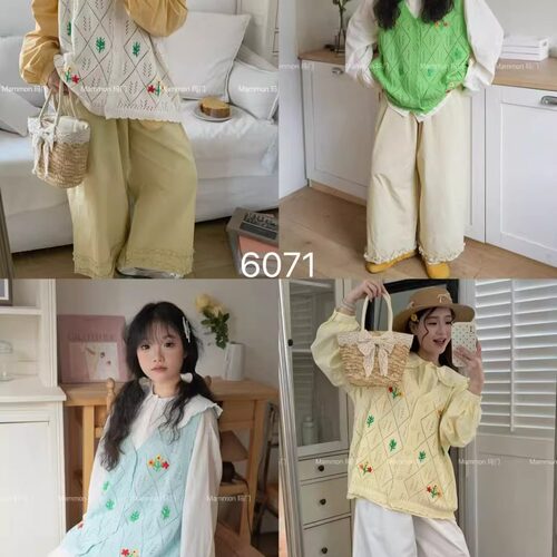 玛门森系V领手勾花针织马甲