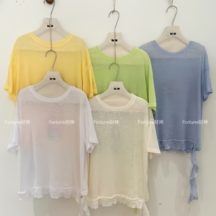 财神2026夏季 韩系圆领飘带糖果色小清新减龄百搭显瘦上衣短袖