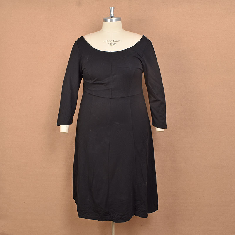 160斤170斤大码外贸女装胖MM显瘦深U领七分袖连衣裙长裙胸围120