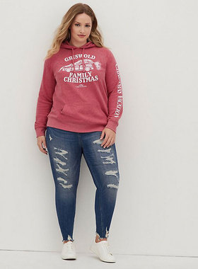 Pullover Hoodie Plus Size大码宽松圣诞红毛圈抓绒连帽字母卫衣