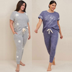 Super Soft Plush T&Jogger Set大码宽松短毛绒短袖运动长裤套装