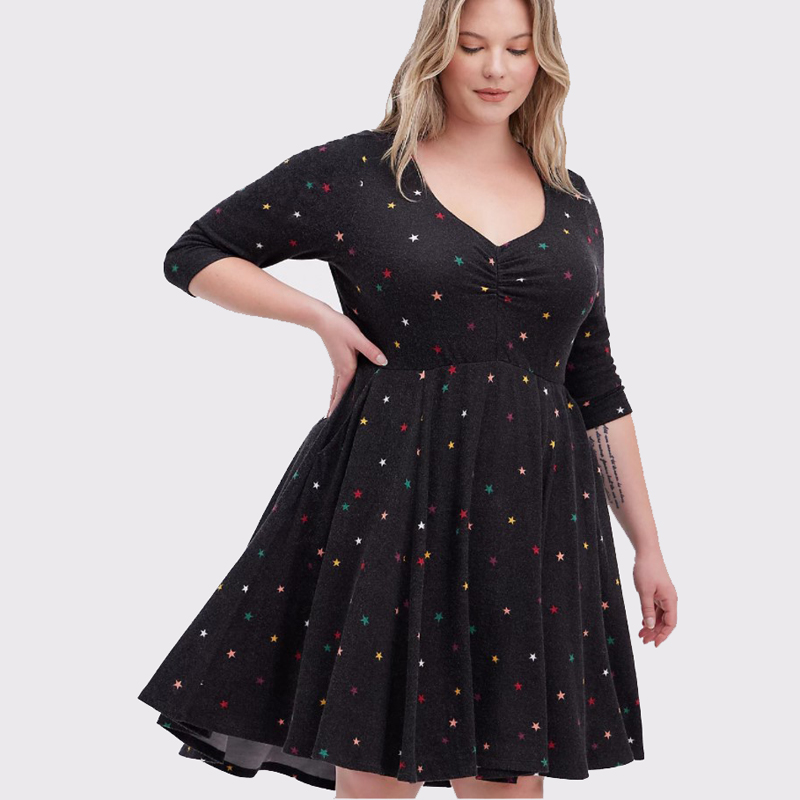 外贸大码弧形摆SOFT毛针织连衣裙