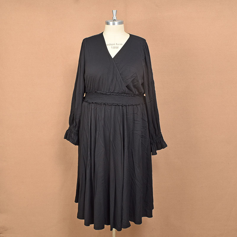 160斤170斤大码外贸女装修身黑色显瘦长袖娃娃连衣裙胸围120合辑