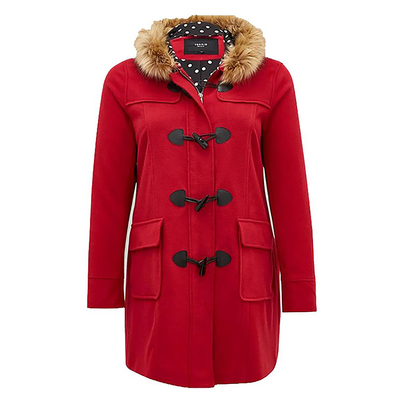 宽松双排牛角扣连帽呢外套呢大衣