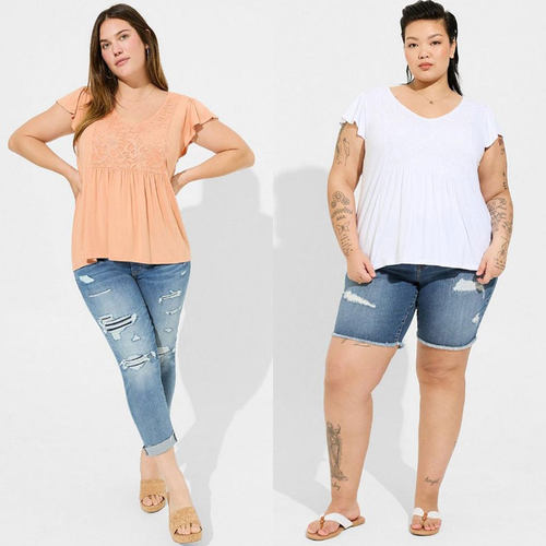 大码宽松蕾丝拼接高弹娃娃衫短袖