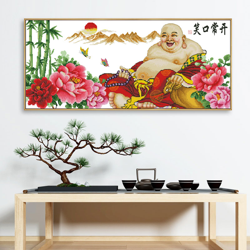 十字绣2024新款线绣笑口常开手工自己绣佛像人物弥勒佛富贵高升图