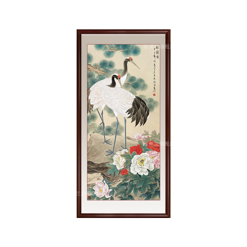 5d松鹤延年十字绣客厅书房竖版中式字画仙鹤牡丹图粘贴钻石画满钻