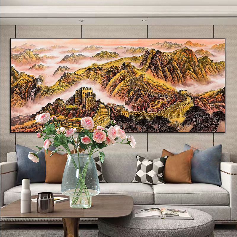 新款满绣十字绣万里长城经典风景画卧室客厅大幅江山如画手工线绣