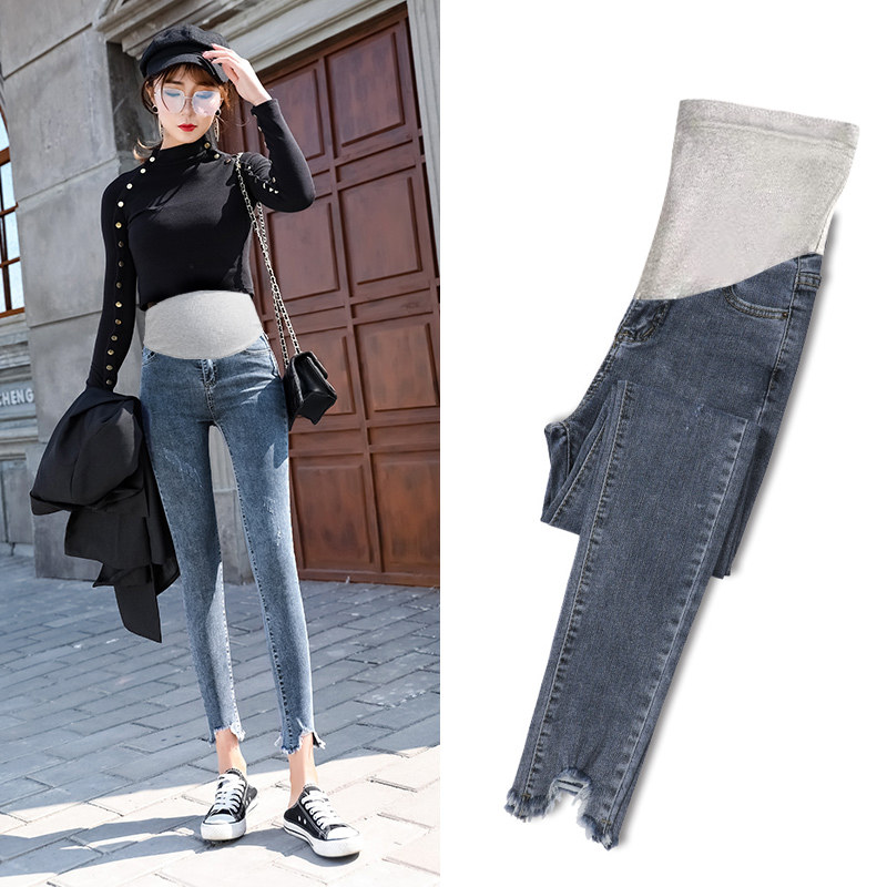 孕妇裤子秋冬时尚小脚牛仔裤冬季外穿加绒加厚潮妈打底长裤怀孕期