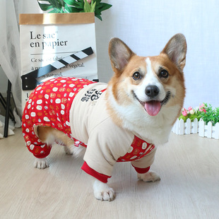 柯基新年红色喜庆2021新款 宠物狗狗衣服四脚网红冬装 秋冬加厚冬季