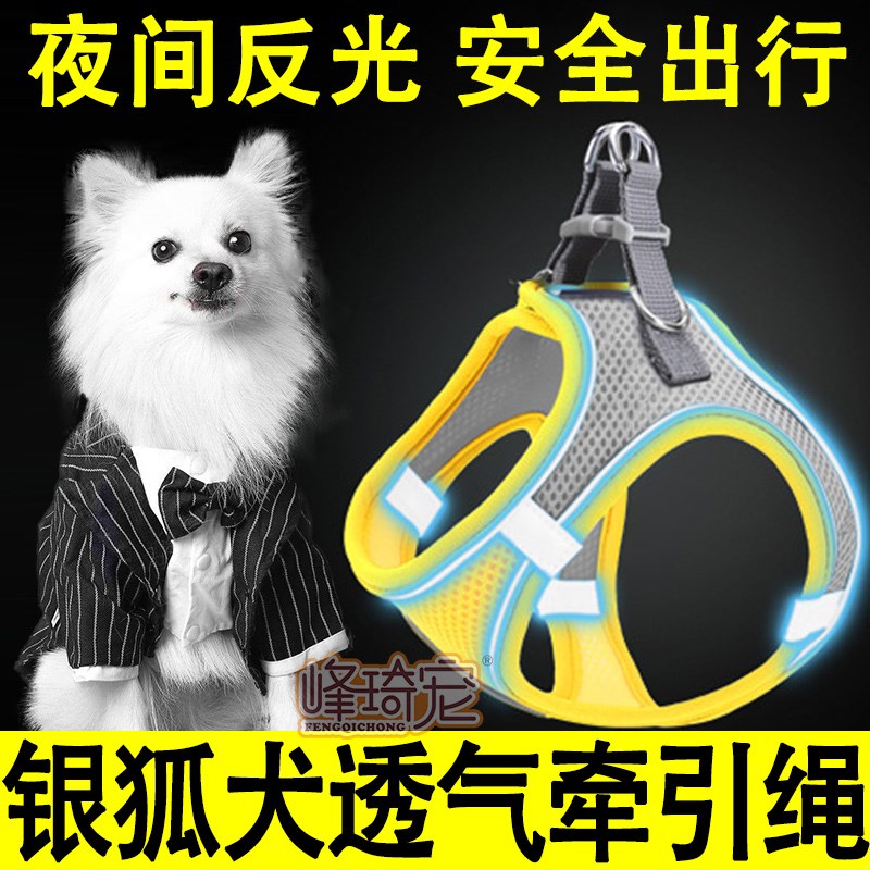 银狐犬专用透气牵引绳背心式溜狗狗可调节夜光胸背小型幼犬夏天