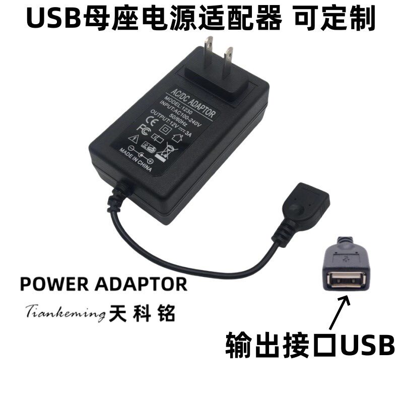 220V转USB母头接插口5V6V9V12V15V18V24V2A3A4A直流供电源适配器