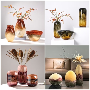 简约复古家居客厅电视柜茶几玄关样板房酒店民宿创意玻璃装 饰花瓶