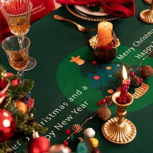 高档圣诞节桌布防水棉麻茶几布仪式 感拍照网红台布红色圆桌布方桌