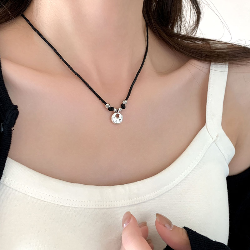 国风简约黑绳编织平安扣项链