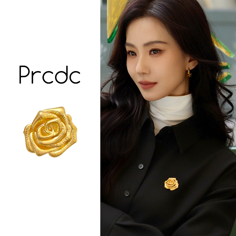 复古金色玫瑰花胸针女