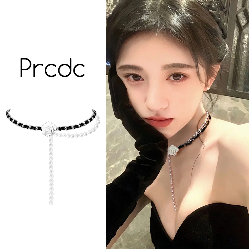 珍珠款玫瑰花项链小香风锁骨链