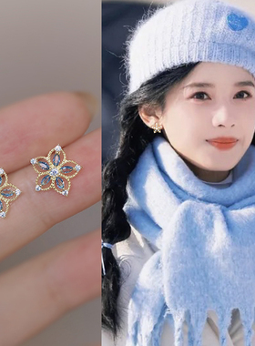 蓝色花朵蚊香盘耳夹女新款高级感小众设计无耳洞耳环高端绝美耳饰