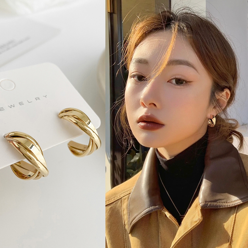 法式金色圈圈耳环气质复古耳钉
