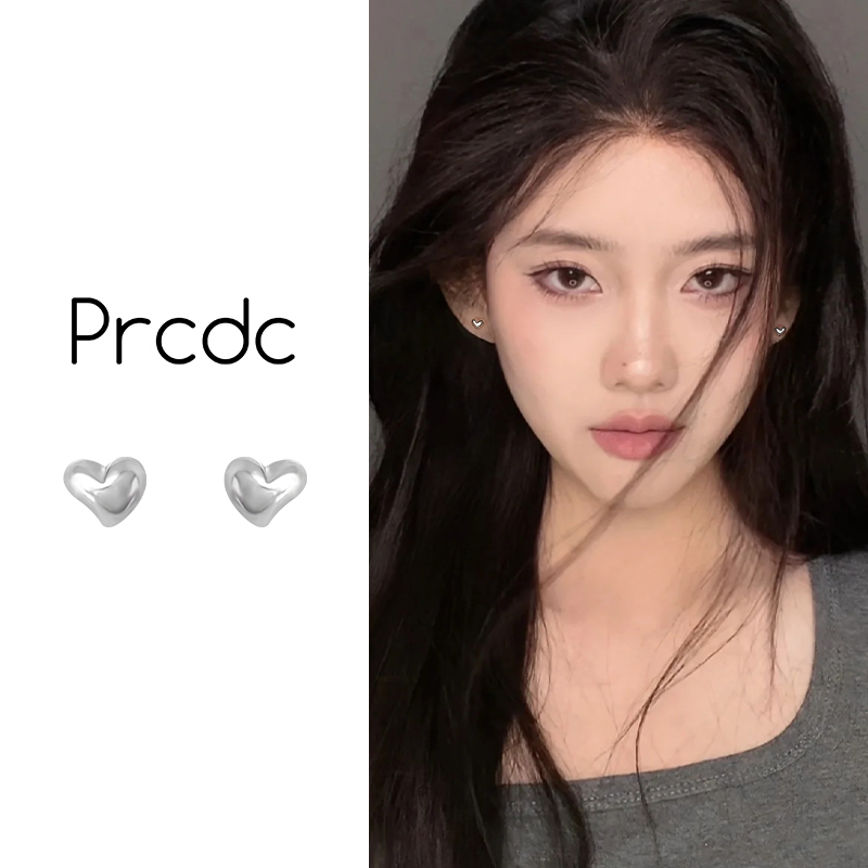 s999银针纯银爱心耳钉