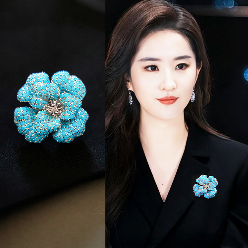 蓝色花朵胸针胸花高档女