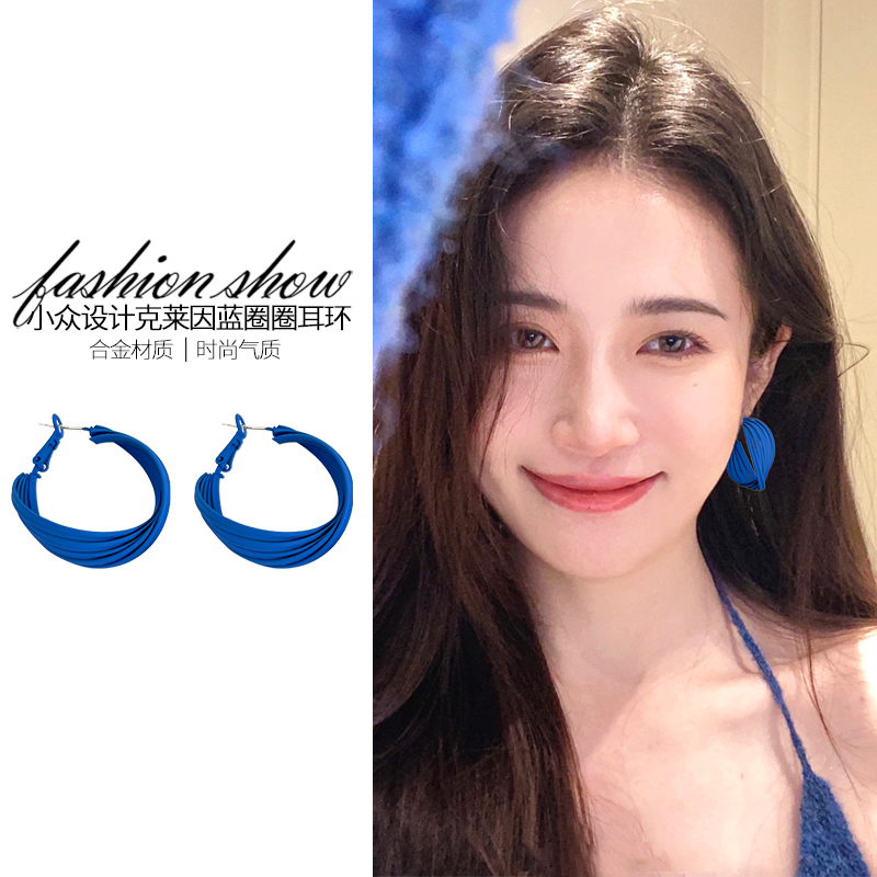 克莱因蓝耳环纯银耳钉女
