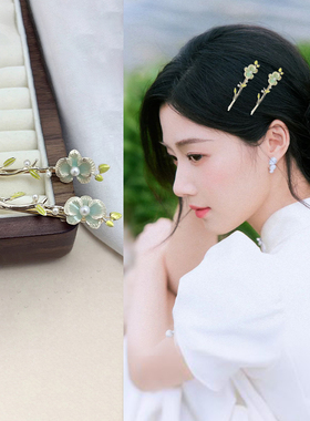 绿色花朵发夹女2025新款高端刘海前额边夹侧边夹子新中式小众头饰