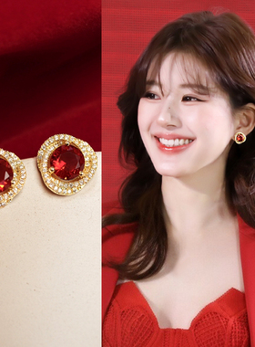 红色设计感小众耳夹无耳洞耳环女款2025新款爆款秋冬独特绝美耳饰