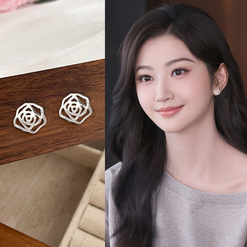 银色玫瑰花蚊香盘耳夹