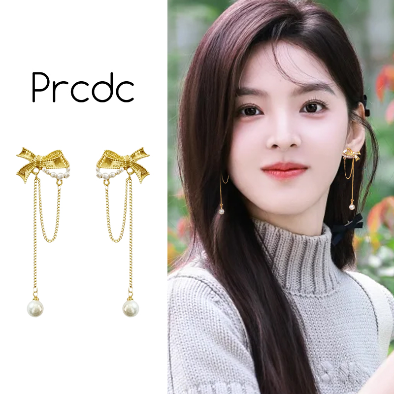 金色珍珠款蝴蝶结耳环