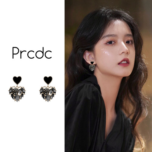 prcdc日韩女黑色爱心耳环个性