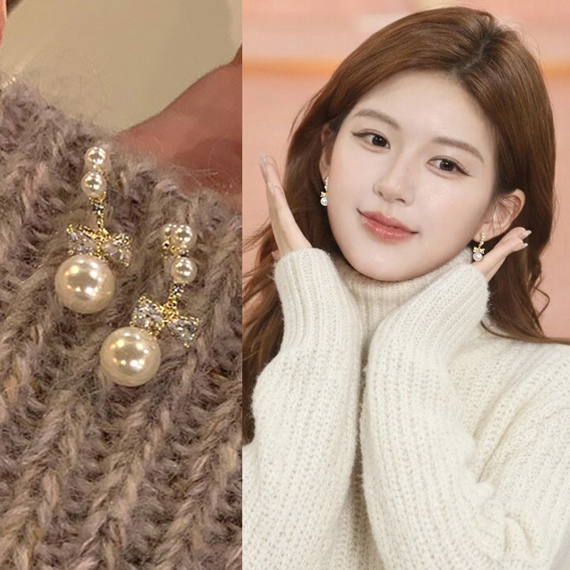 蝴蝶结珍珠款耳夹无耳洞女