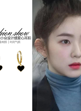 黑色爱心耳环女小众精致气质耳钉复古耳扣设计感高级个性耳坠耳饰