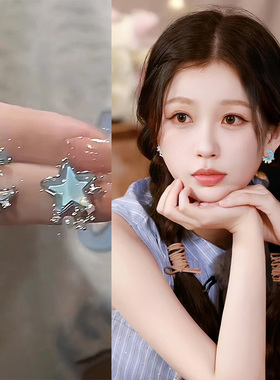 蓝色星星月亮珍珠款蚊香盘耳夹2025新款小众设计感气质独特耳饰女