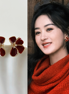 红色花瓣耳夹无耳洞女新款高级感轻奢小众绝美精致气质艺术生耳饰