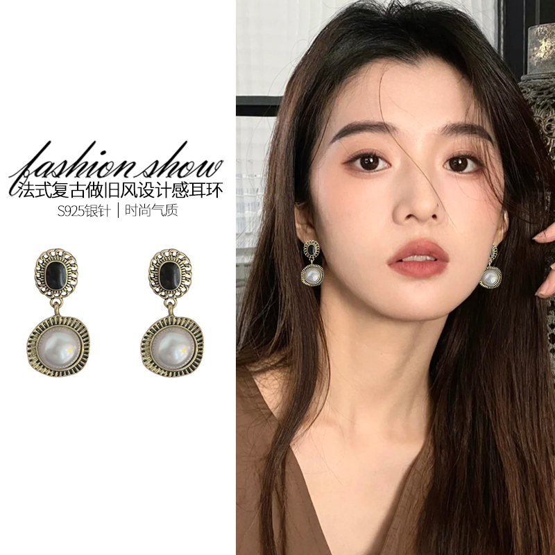 港风珍珠款耳环s925银针