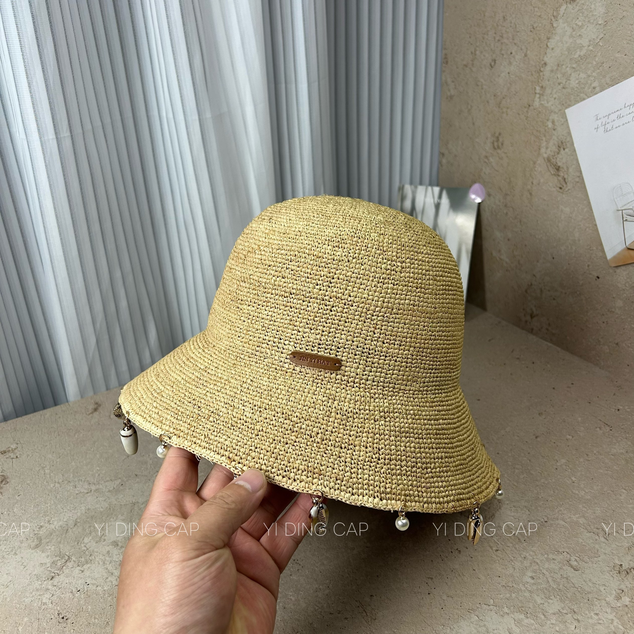 夏季拉菲草流苏渔夫帽女遮阳防晒