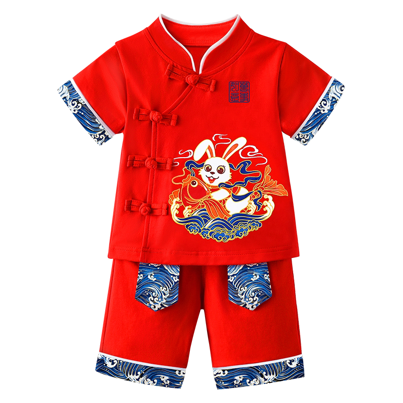 薄款夏季男童中式汉服套装抓周服