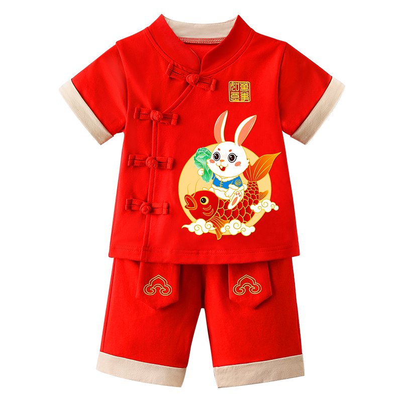 宝宝红色夏款套装唐装礼服男