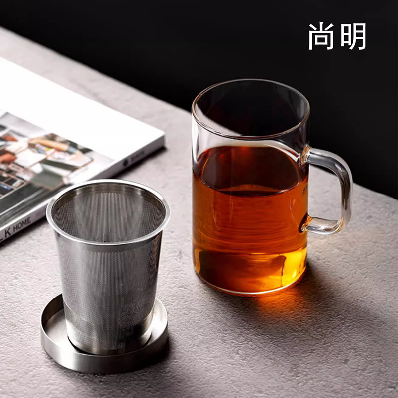 办公室耐热玻璃杯带盖不锈钢滤网