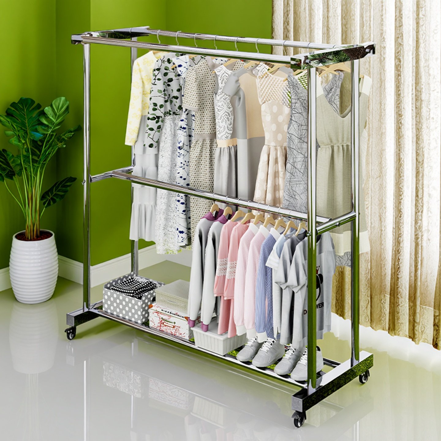 晾衣架不锈钢落地家用室内阳台晒被架双杆大型户外防风庭院别墅架